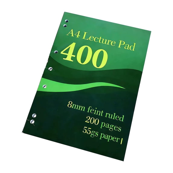 Ruled Lecture Notebook, 400 Pages 8mm Ruled Paper Notebook, A4 Size 200 Sheets Loose Writing Notepad for College Students, Office Notes, 180° Flat Lay