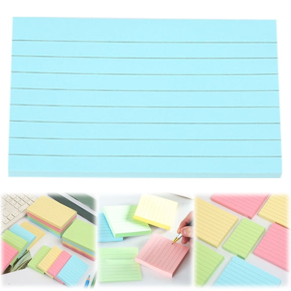 Ruled Sticky Notes, Self-Adhesive Rectangular Memo Pads, 5x3 Inches, Blue, 1 Pack