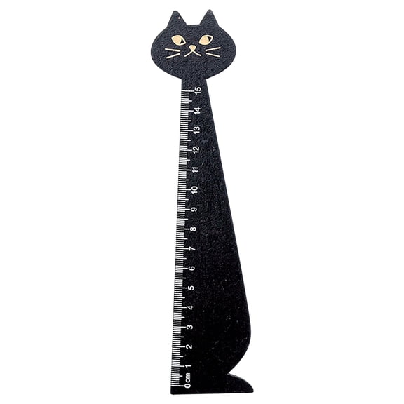 Ruler 2 - Cartoon Cat Drawing Ruler Cute Wooden Ruler with Style Stationery Straight Scale for Learning and Long-Term Use, 19.5 cm×4 cm, Black