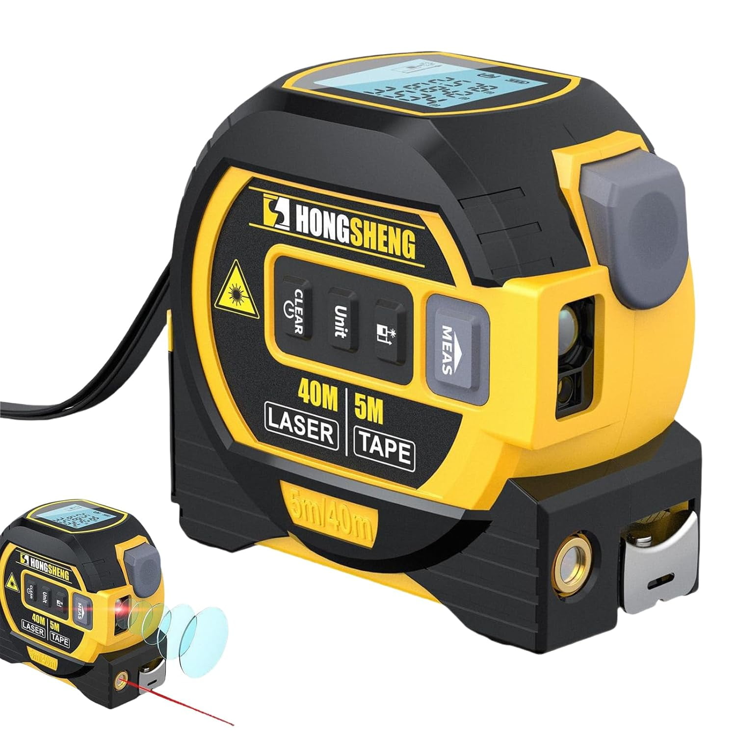 3-in-1 Measuring Tape Ruler Rangefinder, Digital Tape Measure with Cross Line, LED Display, AutoLock, Area & Volume Measurement