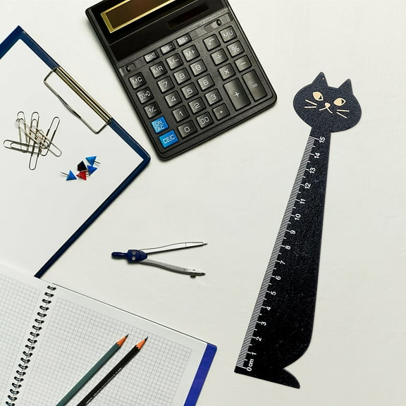 Ruler Cartoon Ruler Cat Drawing Ruler Cute Wooden Ruler Stationery Straight Ruler Long Use Learning Supplies, 19.5 cm×4 cm, Black
