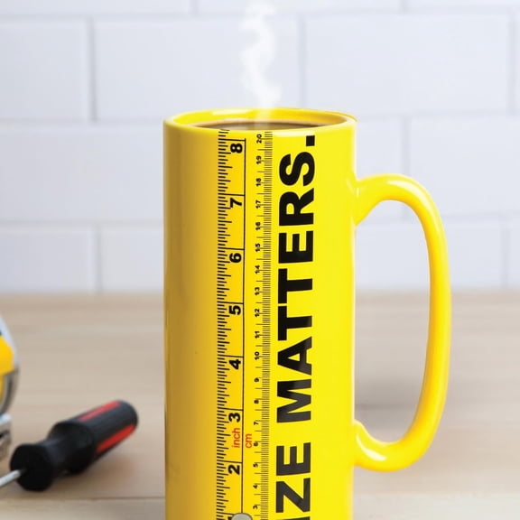 Ruler Coffee Mug, Funny Ceramic Novelty Cup with Actual Scale 8 inch Ruler, Gag Gift for Adults and Coffee Lovers, 32 ounces