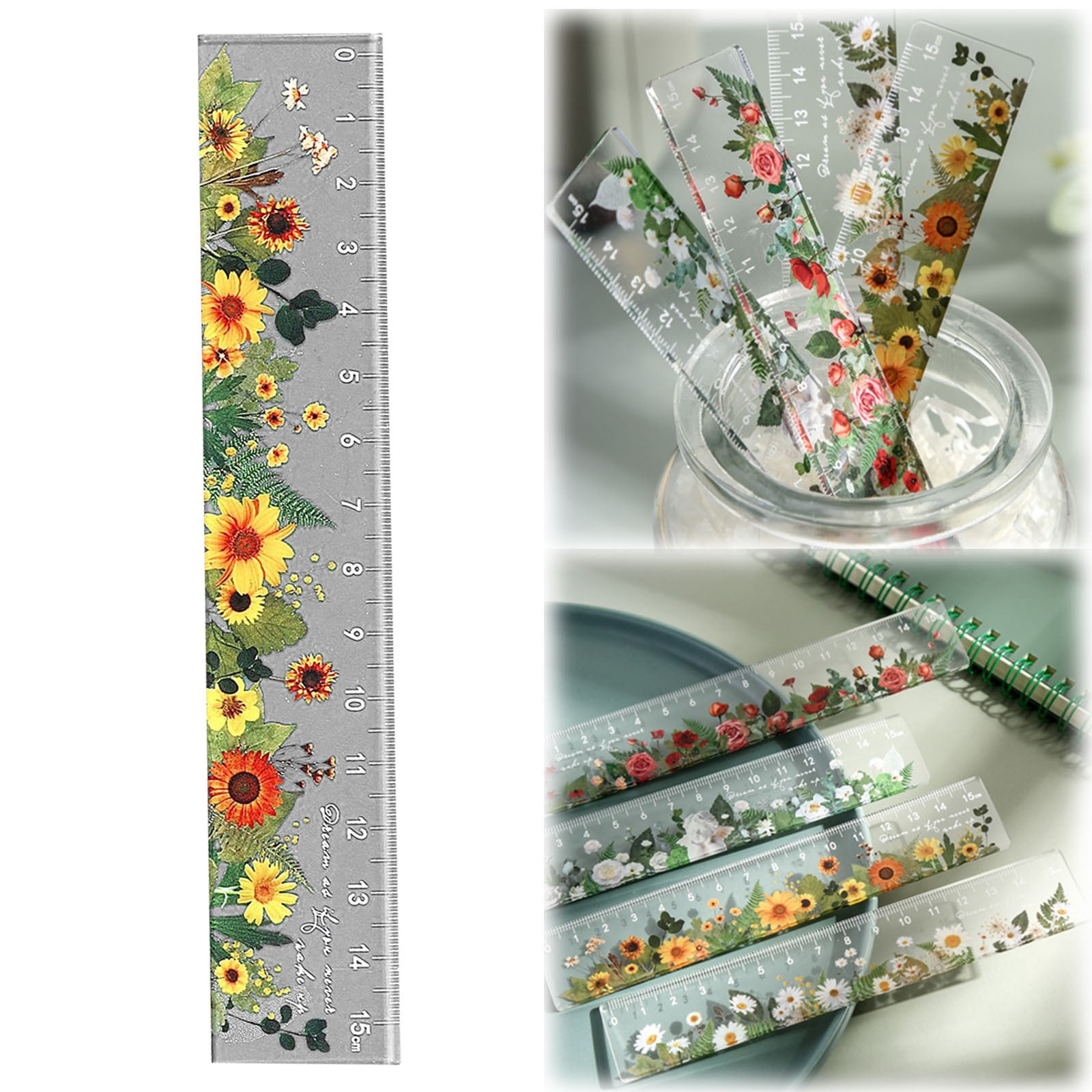 Ruler Cute, 6 Inch Ruler, Cute Ruler, Mini Ruler, Small Ruler, Plastic Flower Scale Measuring Ruler 6 inch Straight Ruler for Drawing Painting Measuring Scale Accurate Scale