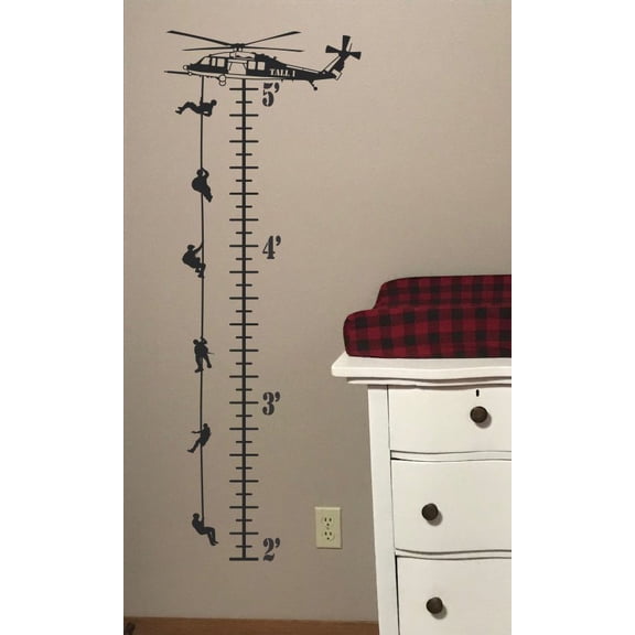 Ruler Height Chart Boys Wall Decal Stickers Helicopter Kids Growth Tracker 15x41-Inch Black