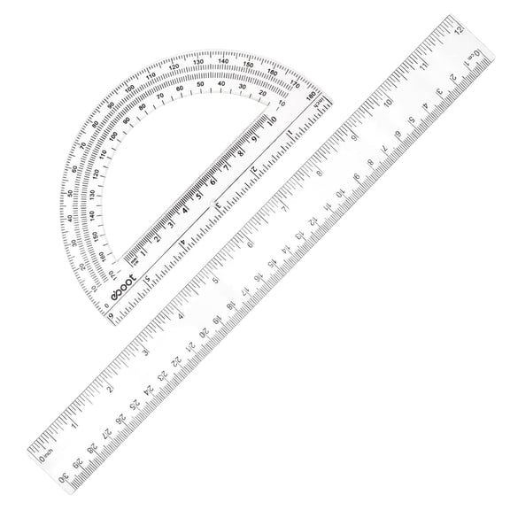 Ruler and Protractor Set, Drawing and Geometry Stationery, Measuring Tool for Home Classroom Students Teachers Architects, Includes 1 Ruler & 1 Protractor
