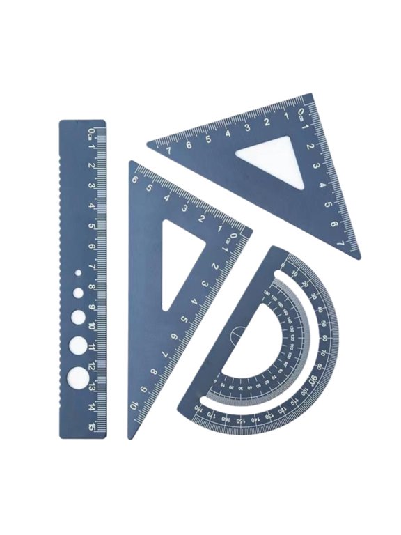 Ruler Set, Metal Geometry Ruler Set for Students & Engineers, 4-Piece Math Tools Kit with Protractor, Triangle, Straight Edge for Classroom And Design Projects, Ruler,One Size,B