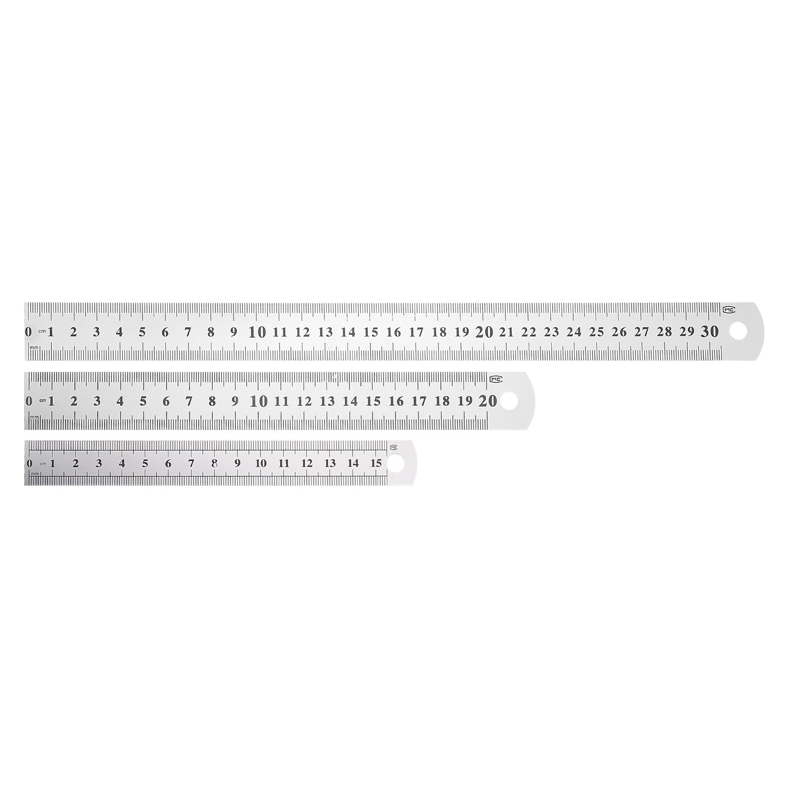 Plus Stainless Steel Straight Ruler - 30cm (11.8 Inch) Silver Scale, 1mm Thick, Includes Vinyl Case