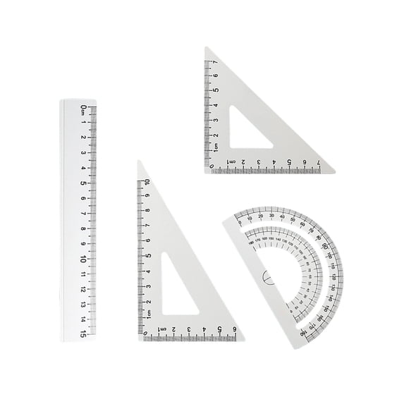 Rulers for Drawing 4-Piece Metal Stationery Set with 15 cm Straight Edge, Protractor and 2 Triangles for Students and Exams