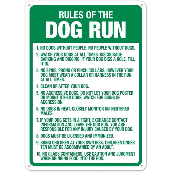 Rules of Dog Run Informational Warning Sign Aluminum Tin Sign 8x12 Inch Wall Mount Industrial Workplace Business Commercial Garage Yard Street Caution Notice Home Indoor Outdoor Decorative Signage