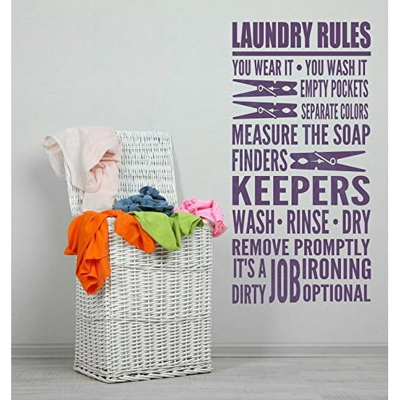 Rules.It's A Dirty Job Home Decor Vinyl Lettering Laundry Quotes Wall Stickers, 36x18-Inch, Plum