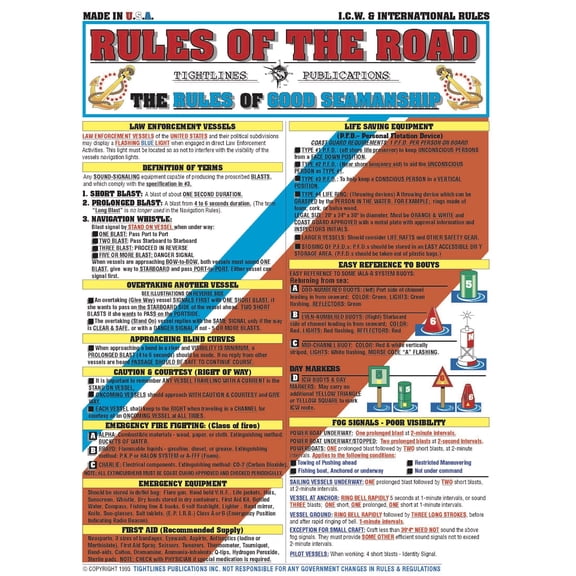 Boating Safety & Navigation Guide #1 Waterproof Quick Reference, Boating Accessories and Supplies, Essential Sailing Equipment, Double-Sided, (Intercoastal/International Waters)