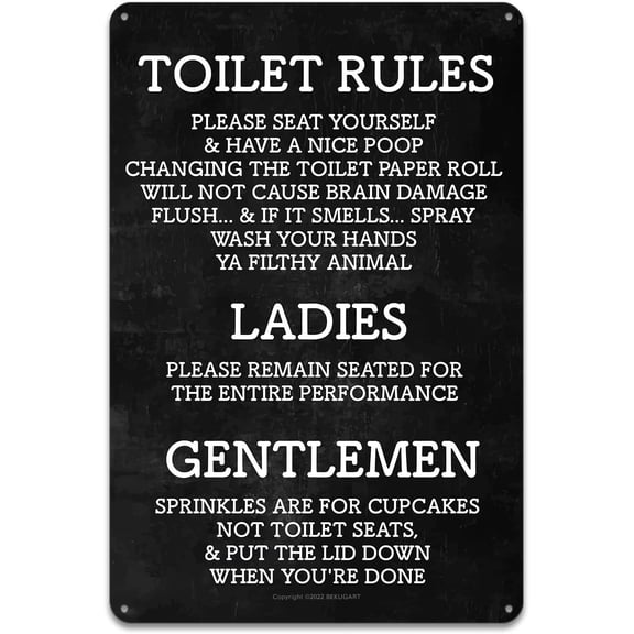 Rules Sign 8x12 Inch - Vintage Metal Wall Dcor For Toilet, Bathroom, Rustic, Guest Bathroom Wall, Bath Signs