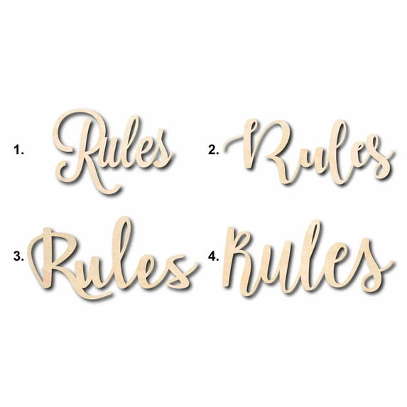 Rules Sign Unfinished Wood Cutout Home Decor DIY Option 4- 14" Wide / 1/4"