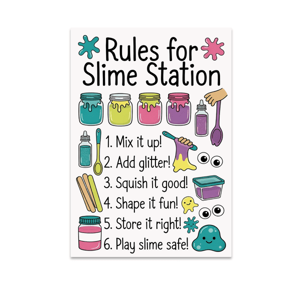 Rules for Slime Station - Kids Art Supply Fun - 13x19 Poster Print