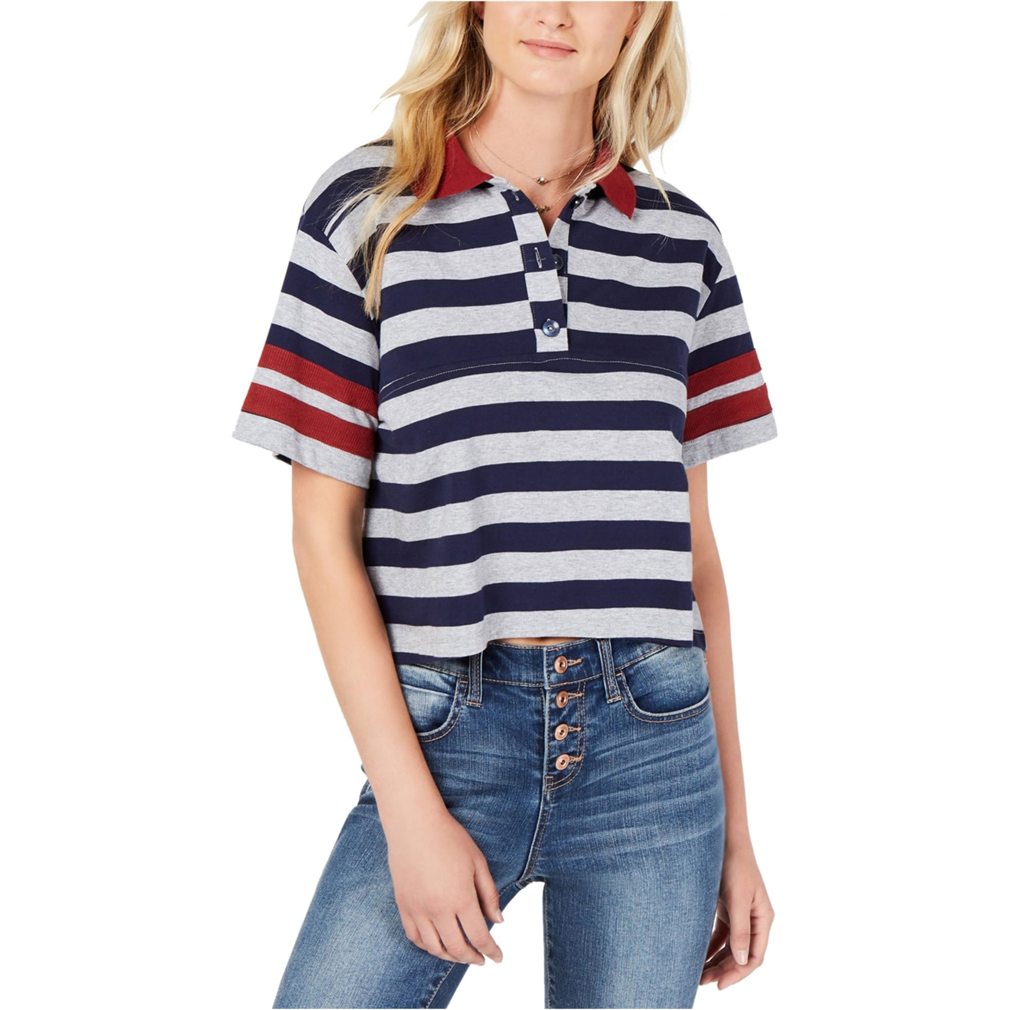 Camisa de Polo Boxy de Rayas Grises para Mujer Tamano Pequeno in El Salvador at USD 70 Rating 5