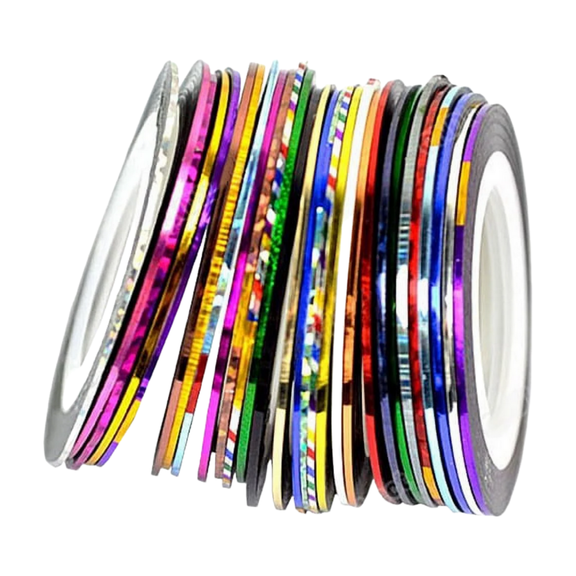 Rulong 30 Color Nail Sticker Striping Tape, 20m Multicolor Line Gel Tips DIY Kit, White 1.69 in