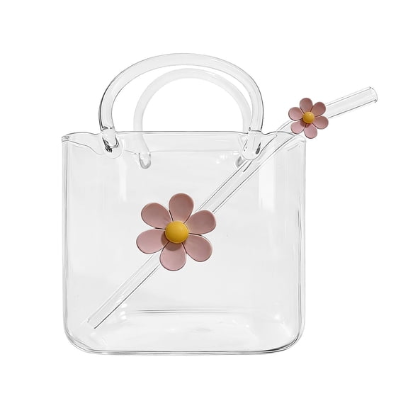 Rulong Handbag Shaped Drinking Glass Decorative Vase For Juice Wine Home Bar Display 5.51 X 4.72 In Pink