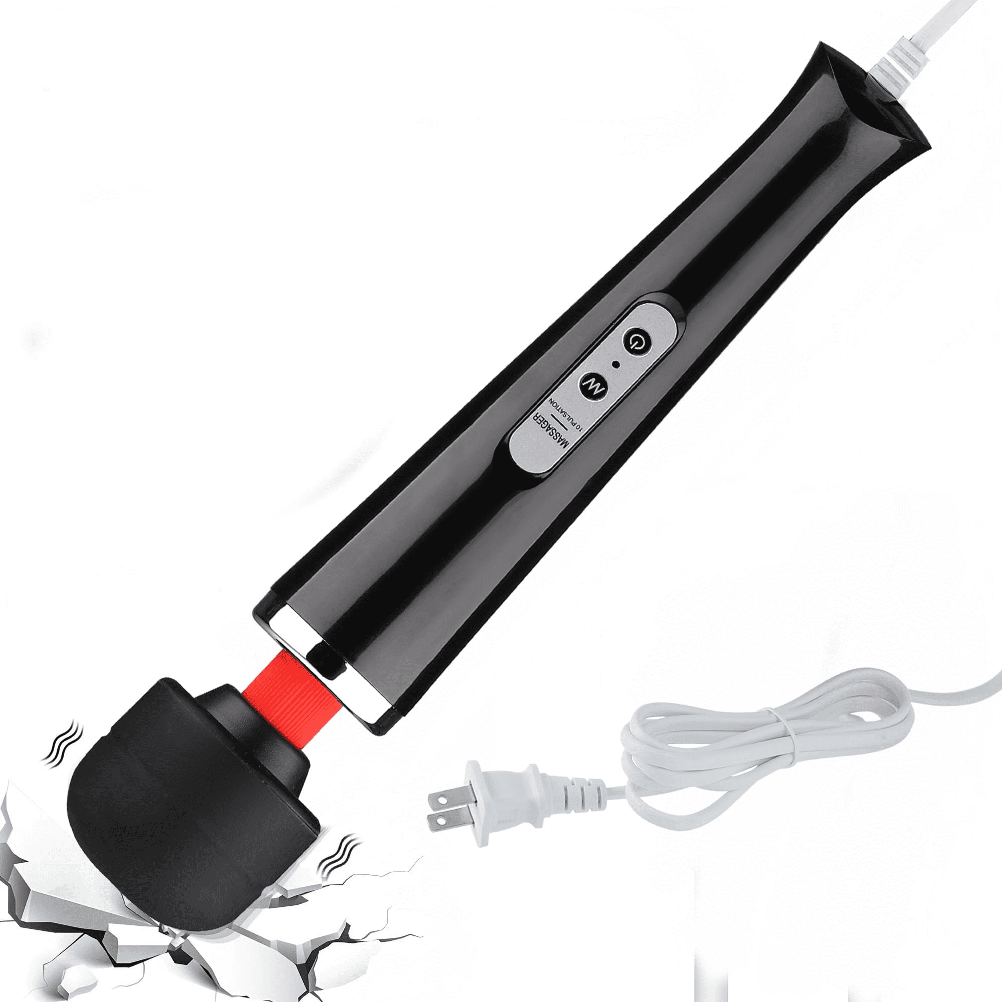 Rulwuck 10 speed handheld back personal massager, powerful rechargeable plug-in firing massage gun, used for neck, shoulder, back pain relief, deep tissue muscle relaxation, black,Black,10 Speeds