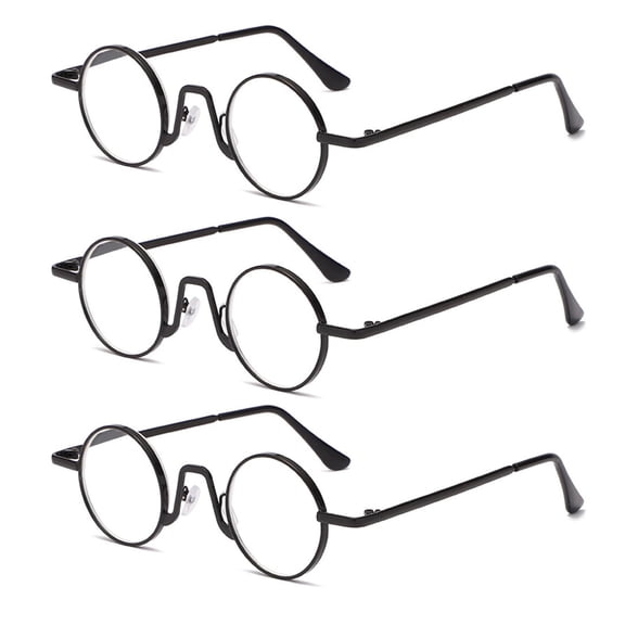Rulwuck 3 pairs of 41mm creative small circular black anti blue presbyopia glasses, presbyopia glasses, steampunk fashion retro metal reader glasses