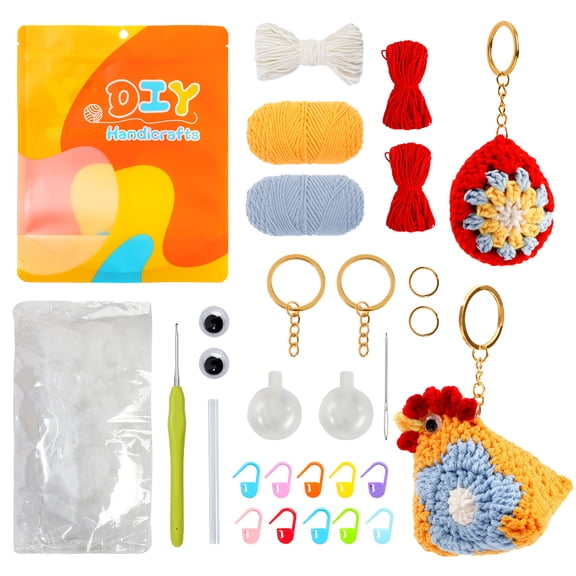 Rulwuck Crochet Key Chain Animal Kit for Beginners With Video Tutorial Knitting Yarn Ball Thread Needles Hook Knit Tool Set DIY Craft