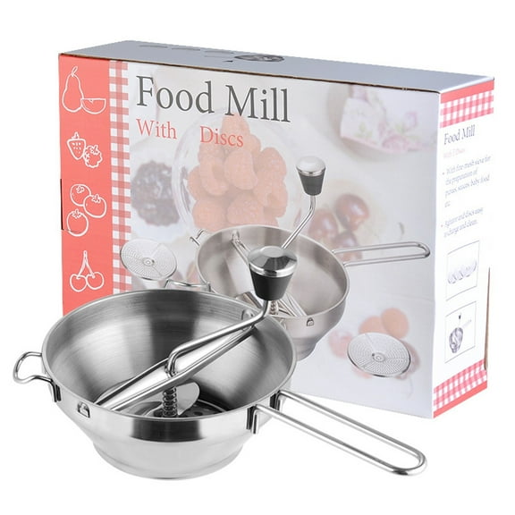 Rulwuck Ergonomic Stainless Steel Food Mill with 3 Milling Discs,silvery