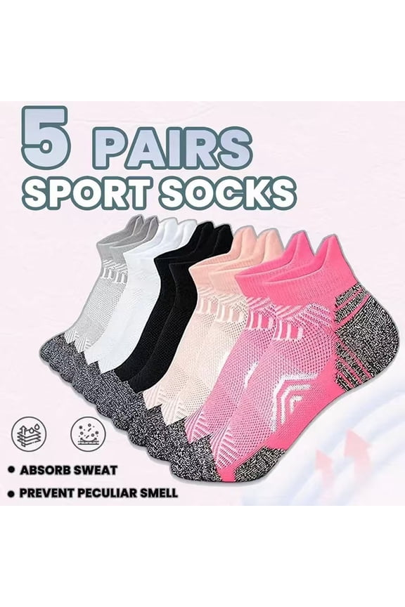 Running shock-absorbing sports socks, 5 pairs, men's and women's moisture wicking socks, cotton blend