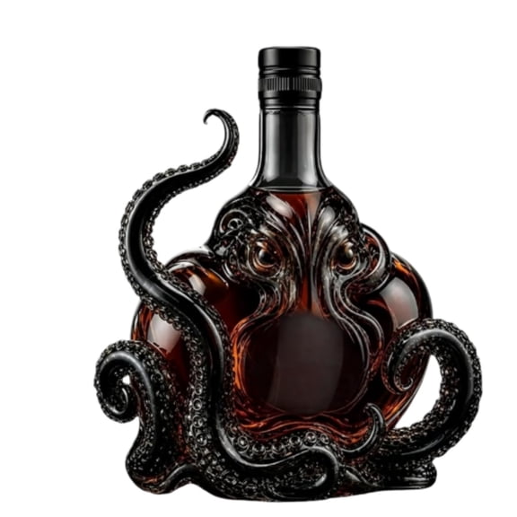 Rum Edition 3D Octopus Bottle, Deep Sea Nautical Art Decor Glass Decanter