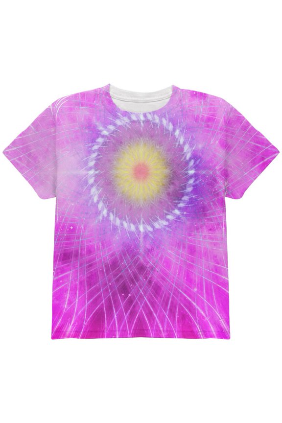 Rum Runner Hibiscus Fractal Mandala All Over Youth T Shirt Multi YLG