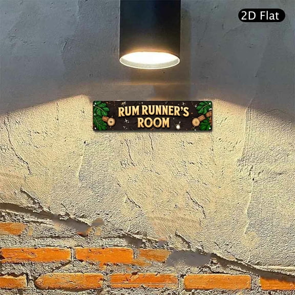 Rum Runner's Room Metal Wall Art 4x16 Inch Aluminum Sign, Vintage Nautical Pirate Theme Decor with Compass and Palm Leaf Design for Home Bar Pub 1pc