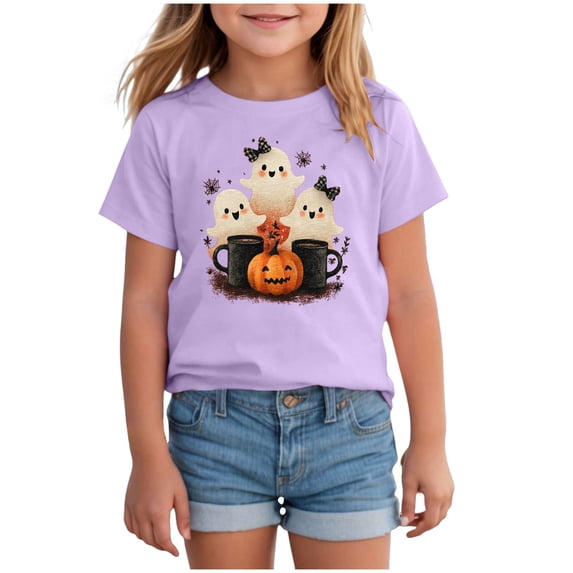Rumantou Toddler Girls Halloween Shirt Cute Girl Halloween Cute Colorful Etiquette Bow Flower T Shirt Size 18-24 Months,Purple