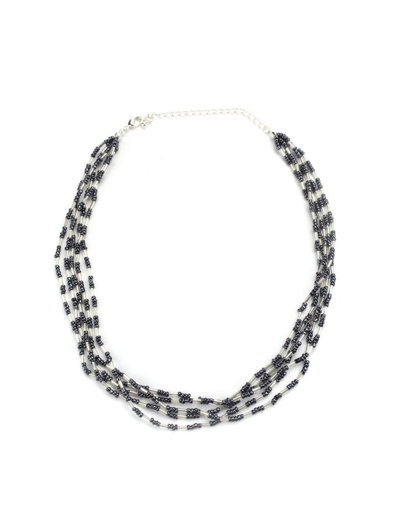 Genuine Hematite Multi-Strand Beaded Necklace - Elegant Gray Stone Statement Piece Jewelry Necklace