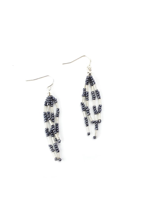 Genuine Hematite Beaded Dangle Earrings - Lightweight Metallic Gray Drop Earrings Jewelry
