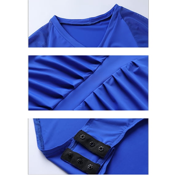 Rumba Quickstep Waltz Dance Bodysuit Dancewear Tops With Built-In Body Pants Ruched V Neck Mesh Sleeve Jumpsuit
