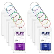 Rumbeast 12Pcs Colored Steel Loops Cruise Luggage Tags Holder with Zip Seal, 7.24'' * 3.54'' Waterproof Clear Luggage Tags for Cruise Ship, Cruise Accessories