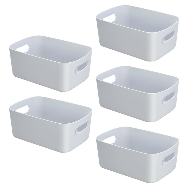 Rumbeast 5 Pack Plastic Storage Boxes, White Storage Baskets Home