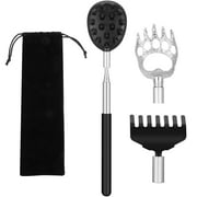 Rumbeast Back Scratcher, Stainless Steel Telescopic Rod With 3 Pieces Detachable Heads, Extendable Back Scratchers for Adults, Bear Claw/Rake Scratcher for Scratching, Instant Relief From Itching(Black)