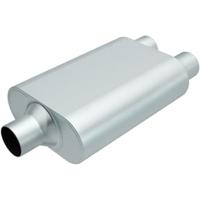 Rumble Exhaust R20402 Replacement RUMBLE Muffler; Oval; 13 in. x 4.25 in. x 9.5 in.; Overall Length 19 in.; 3.0 in. Inlet/2.5 in. Outlet; Center/Dual; Stainless Steel;