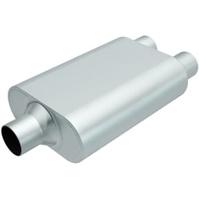 Rumble Exhaust R20422 Replacement RUMBLE Muffler; Oval; 13 in. x 4.25 in. x 9.5 in.; Overall Length 19 in.; 3.0 in. Inlet/2.25 in. Outlet; Center/Dual; Stainless Steel;