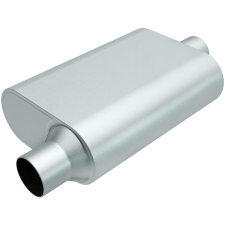 Rumble Exhaust R22041 Replacement RUMBLE Muffler; Oval; 13 in. x 4.25 in. x 9.5 in.; Overall Length 19 in.; 2.0 in. Inlet/Outlet; Offset/Center; Stainless Steel;