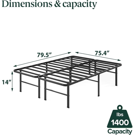Rumi 14in King Metal Bed Frame, Quick Assembly SmartBase® Mattress Foundation, Heavy Duty Sturdy Steel with No Box Spring Needed, -Friendly Packaging, Black