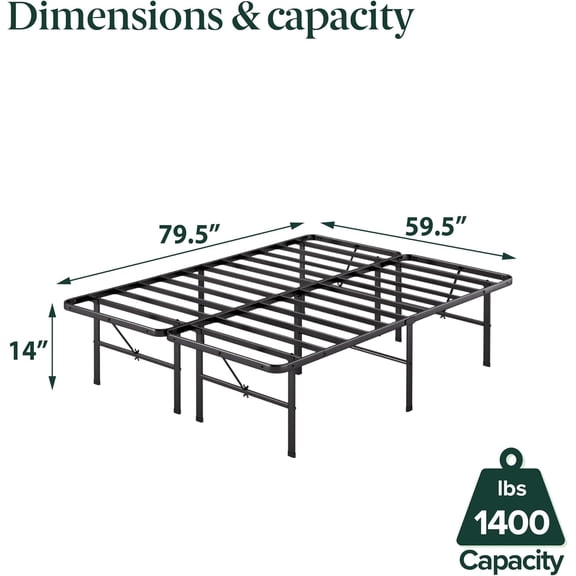 Rumi 14in Queen Metal Bed Frame, Quick Assembly SmartBase Mattress Foundation, Heavy Duty Sturdy Steel with No Box Spring Needed, -Friendly Packaging, Black