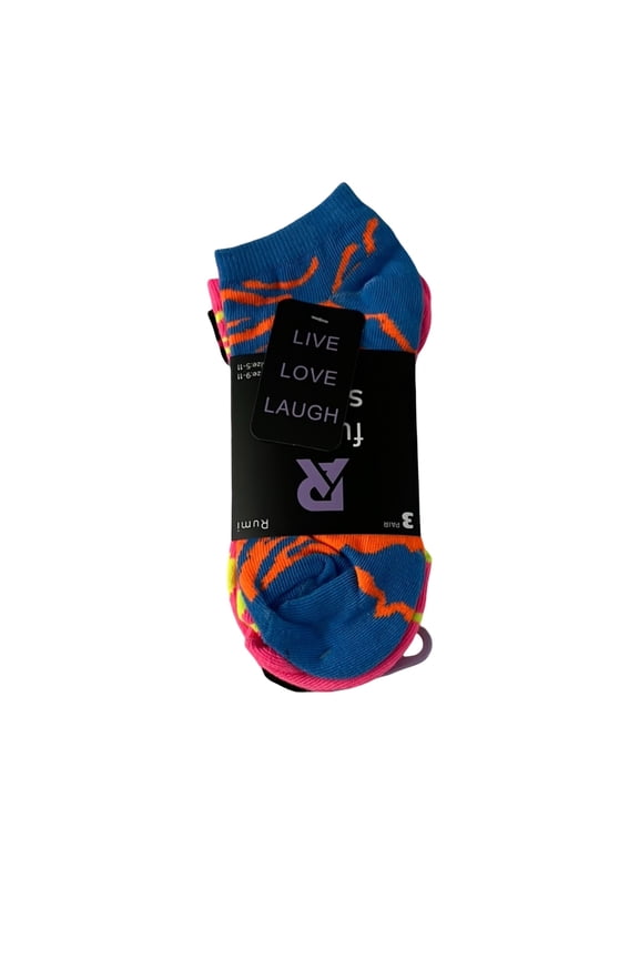 Rumi Womens Ankle Fun Socks, 3-Pack  Size 9-11