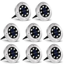 Rumiom 8 Pack Solar Ground Lights, 8 LED White Disk Lights for Pathway, Yard, Walkway, Patio Landscape, Waterproof In-Ground Outdoor Solar Garden Lights, Cold White