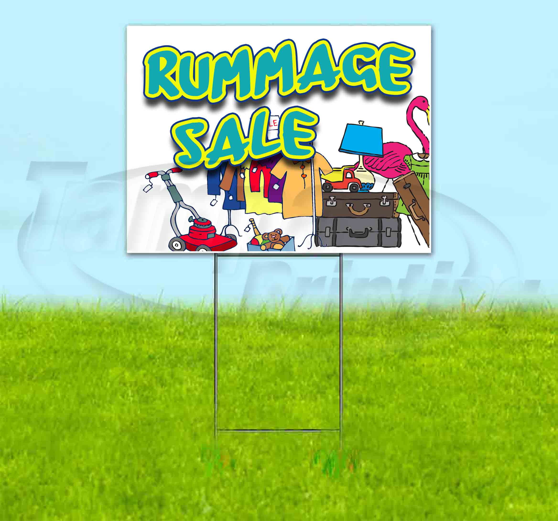 Rummage Sale (18" x 24") Yard Sign, Includes Metal Step Stake