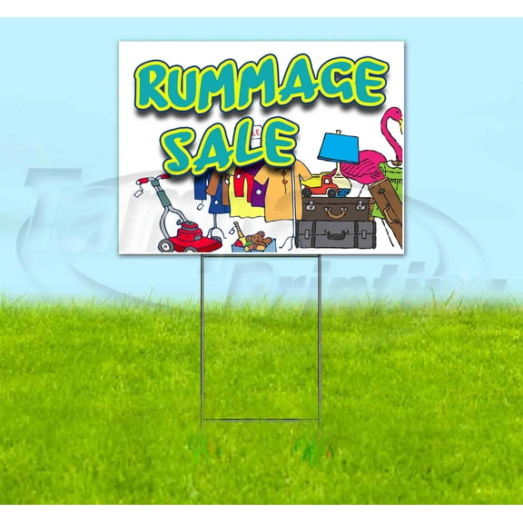Rummage Sale (18" x 24") Yard Sign, Includes Metal Step Stake