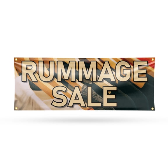Rummage Sale Banner Sign 18 Inch x 48 Inch | 13 oz Vinyl with Metal Grommets | Heavy-Duty Single-Sided Outdoor Durable Printed High-Quality Weatherproof | Made in the USA