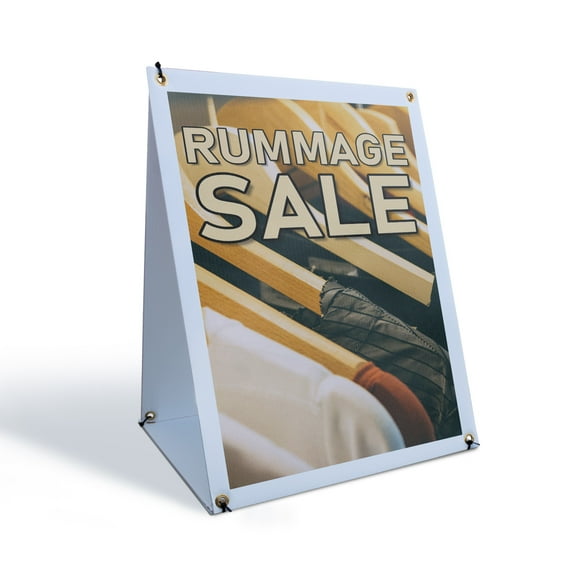 Rummage Sale Sidewalk Sign 18 Inch x 24 Inch A-Frame Images On Both Sides | Local Bargains, Community Events, Professional Signage | Made in USA
