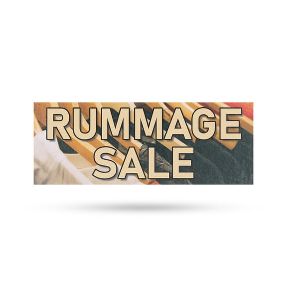 Rummage Sale Vinyl Decal 12 Inch x 5 Inch Weatherproof Heavy-Duty Adhesive Backing | Local Bargains, Community Events, Professional Signage | Made in USA