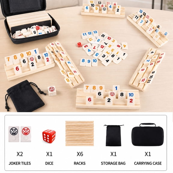 Rummi Game Rummy Classic Original Tile Game Large Number Edition 6 Player Travel Rummikub Set with Case Rummy Tiles Board Game Family Party Entertainment