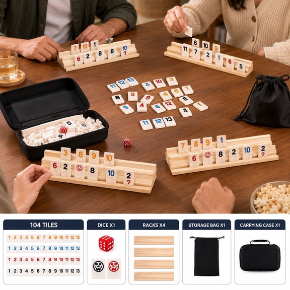 Rummi Game Rummy Classic Original Tile Game Large Number Edition 6 Player Travel Rummikub Set with Case Rummy Tiles Board Game Family Party Entertainment